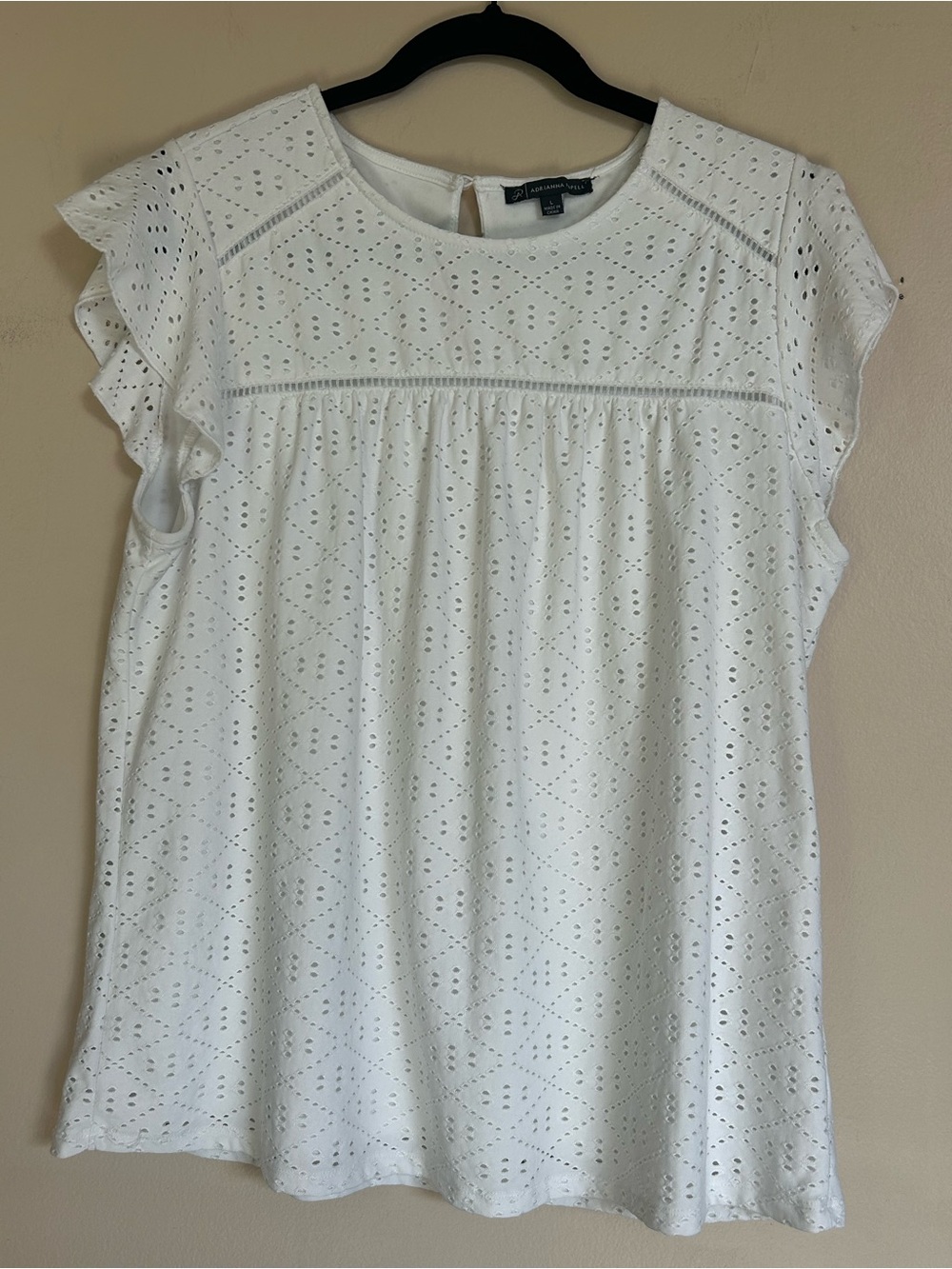 Adrianna Papell Women’s White Eyelet Ruffle Sleeve Blouse – L